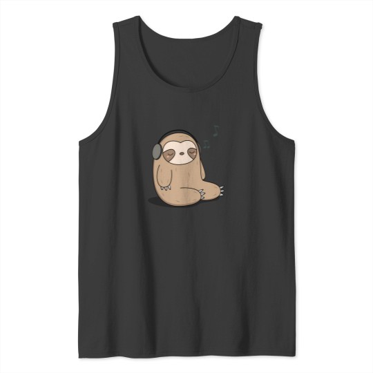 Discover Kawaii Cute Sloth Listening To Music Tank Tops