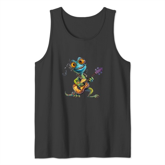 Discover Cartoon Chameleon Plays The Guitar Tank Tops