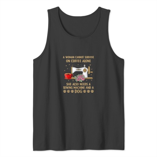 Discover Funny Sewing Dog Coffee Lover Sewing machine Qui Tank Tops