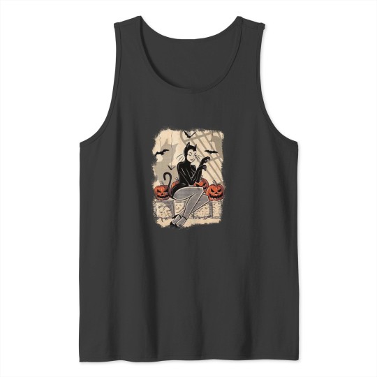 Discover woman and bats Halloween  illustration Tank Tops
