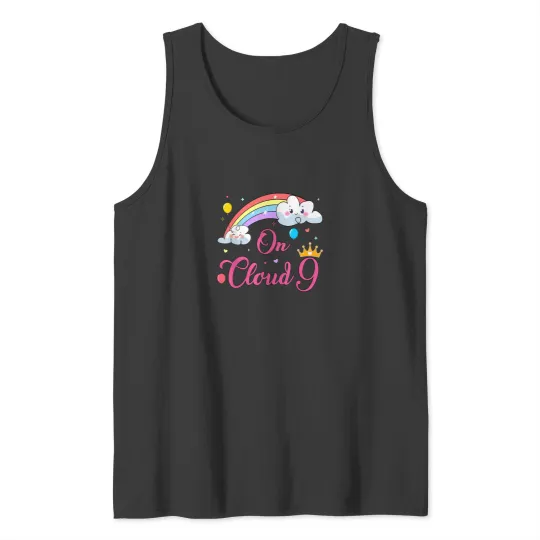 Discover 9 Year Old Birthday Decorations Rainbow On Cloud Tank Tops