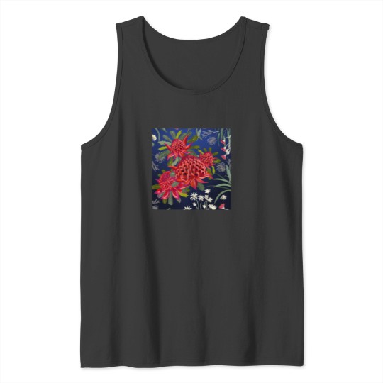 Discover Botanical Australian Native Flowers Waratah Forals Red Blue Bright Contemporary Art Tank Tops