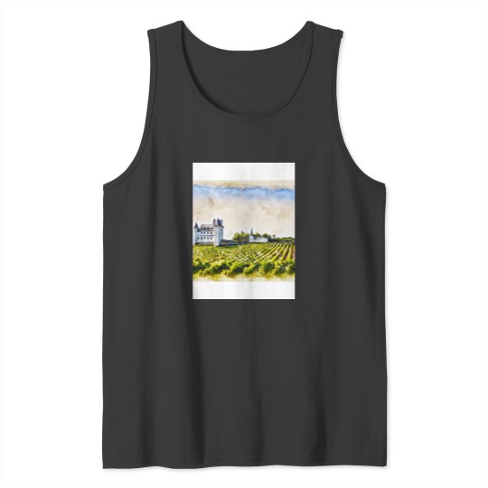 Discover Watercolor of French Loire Valley vineyards and chateau Active Tank Tops