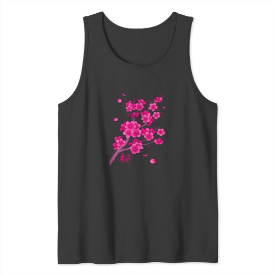 Discover Falling Neon Hot Pink Sakura Cherry Blossom Tank Tops