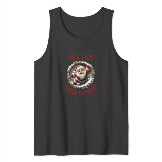 Discover 3D Cartoon Santa Claus Breaking Wall.  Santa'S Here Spread The Cheer. Tank Tops