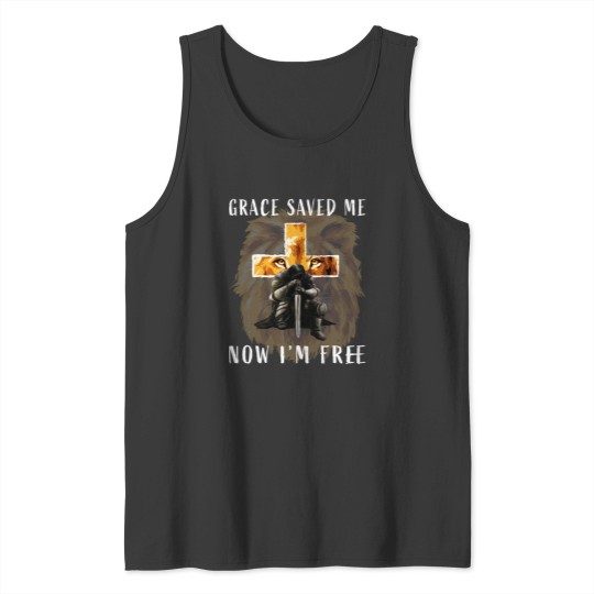 Discover Grace Saved Me Christian Religious Sayings Lion Graphic Men Tank Tops