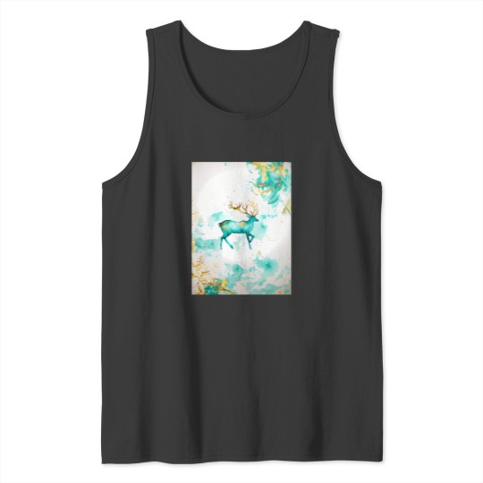 Discover Cute Pastel Reindeer Turquoise Teal And Golden Pattern Tank Tops
