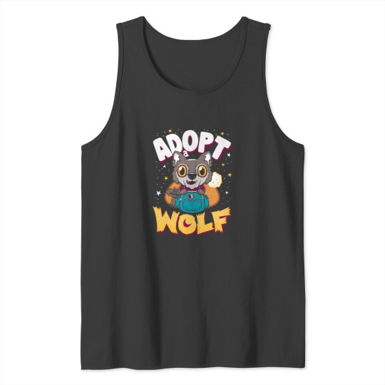 Discover Adopt A Wolf- Creepy Cute Cartoon - Kawaii Werewolf Tank Tops