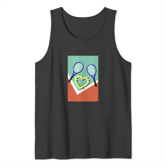 Discover Cute And Colorful Tennis Court With Tennis Ball In A Heart Shape Tank Tops