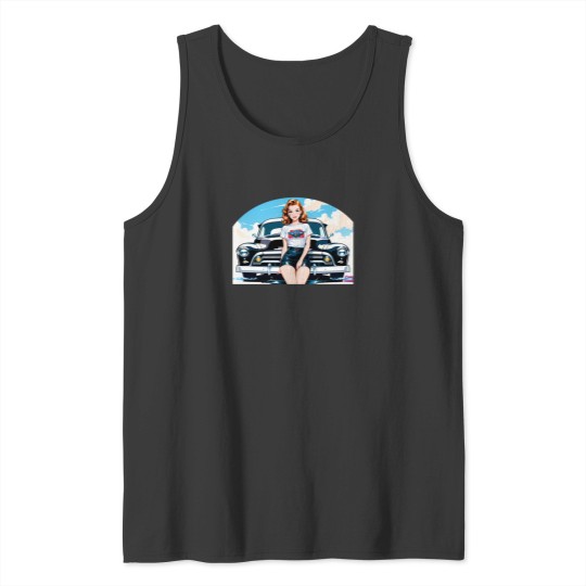 Discover Pin-Up Girl Posing Next To A Vintage Car. Tank Tops