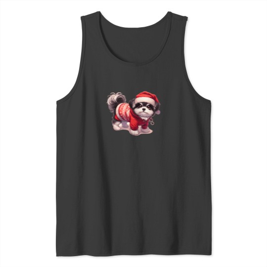 Discover Cute Little Dog In Christmas Outfit - Christmas Dog Tank Tops