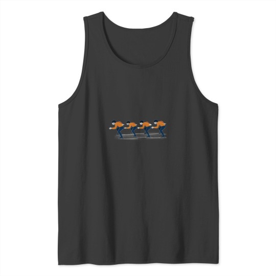 Discover Speedskaters in Orange and Blue Tank Tops