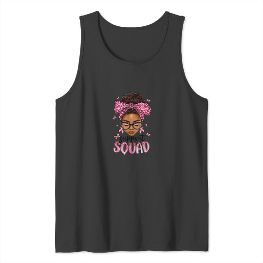Discover Support Squad Breast Cancer Awareness Messy Bun Black Woman T-Shirt Tank Tops