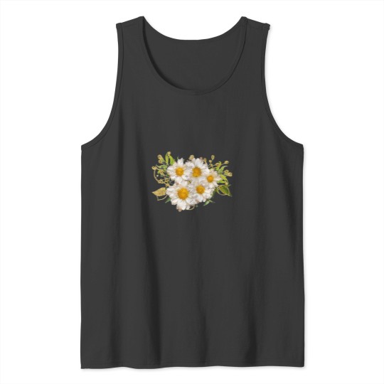 Discover White Daisy Pattern Watercolor Floral Gerber Flower Bouquet Blue PaintActive  - 1 Tank Tops