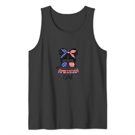 Discover All American Girl 4th of July Daughter Messy Bun Tank Tops