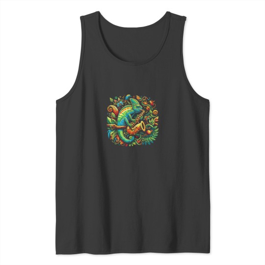 Discover Colorful Chameleon Playing Saxophone Sax Music A Tank Tops