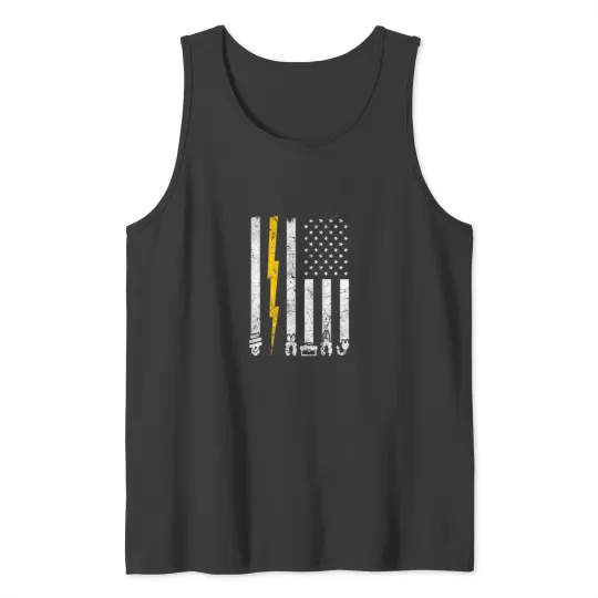 Discover Electrician Tools USA American Flag Electric Sq Tank Tops