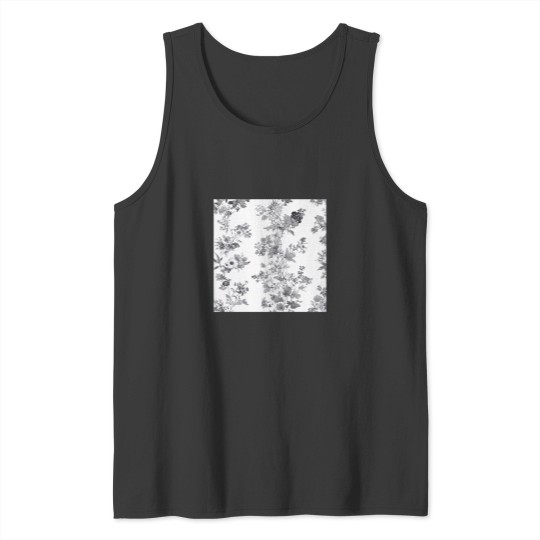 Discover Monochrome Wildflower Toile de Jouy Pattern Tank Tops