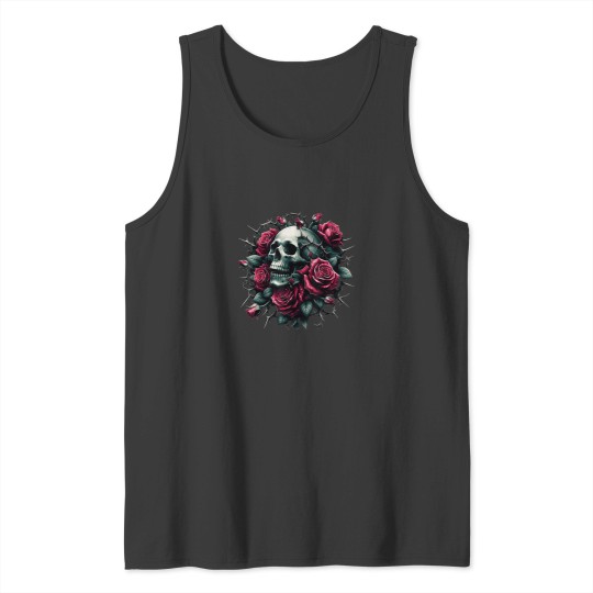 Discover Romantic Gothic Skull with Roses Dark Floral Art Tank Tops