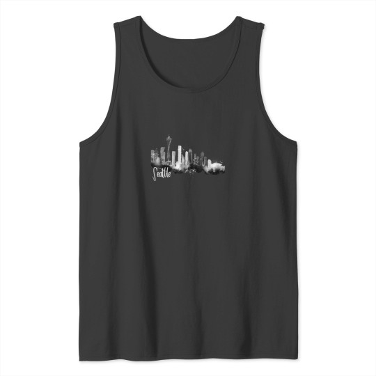 Discover Seattle Skyline Black White Watercolor Design Wa Tank Tops