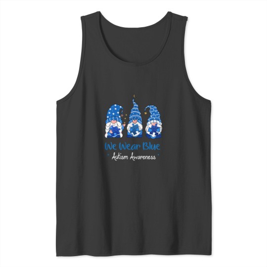 Discover three gnomes holding blue puzzle autism awareness pullover Tank Tops