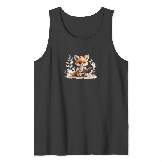Discover Adorable Baby Fox Playing Guitar Tank Tops