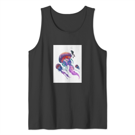 Discover jellyfish with scuba diver, ocean lover saline Baseball ¾ Sleeve T-Shirt Tank Tops
