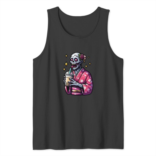 Discover zombie drinking bubble tea japanese kimono 1 Tank Tops
