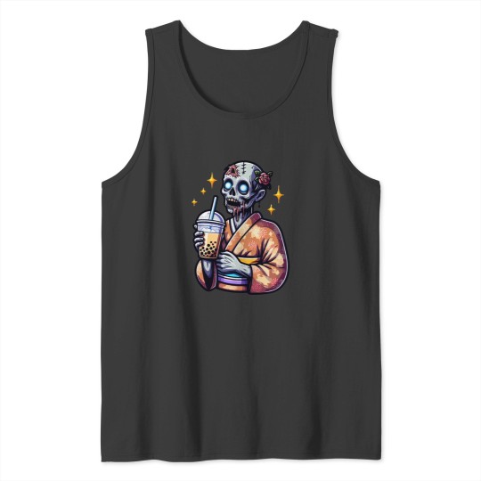 Discover zombie drinking bubble tea japanese kimono 1 Tank Tops
