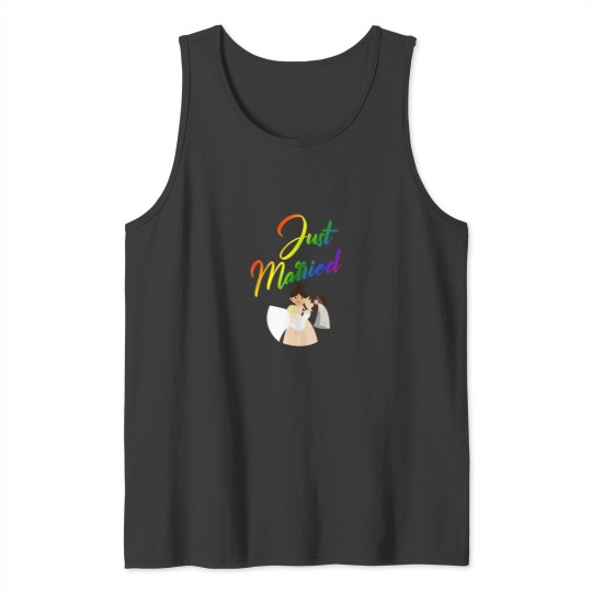 Discover Just Married Double Bride Lesbian Couple Rainbow Tank Tops