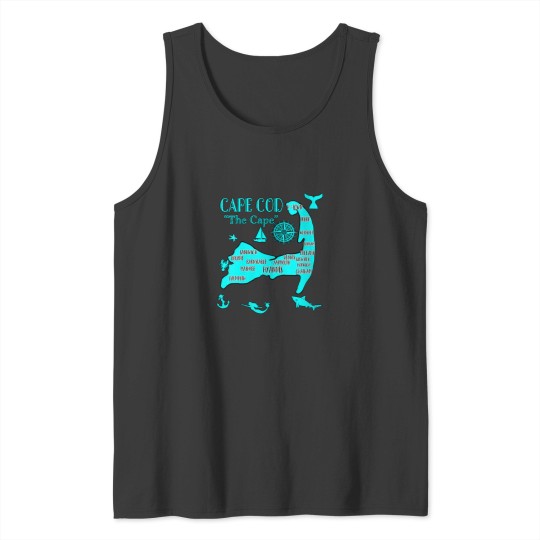 Discover Womens Map of Cape Cod Aqua Blue Nautical Symbol Tank Tops