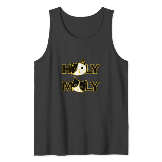 Discover Funny 'Holy Moly' Cat Design Expressive Black And Yellow Cartoon Art Tank Tops