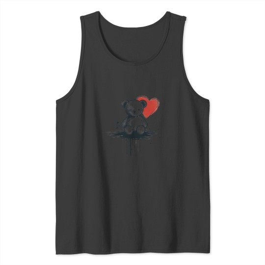 Discover Cute Teddy Bear With Hearts (Ink Design) (4) Tank Tops