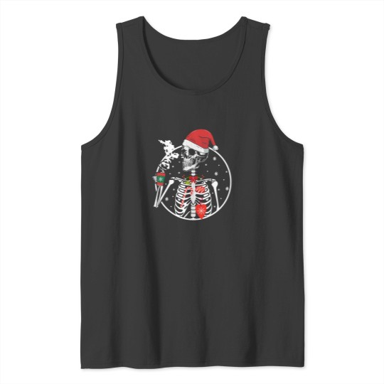 Discover Christmas-Skeleton-With-Smiling-Skull-Drinking-Coffee-Latte-(2) T-Shirt Tank Tops