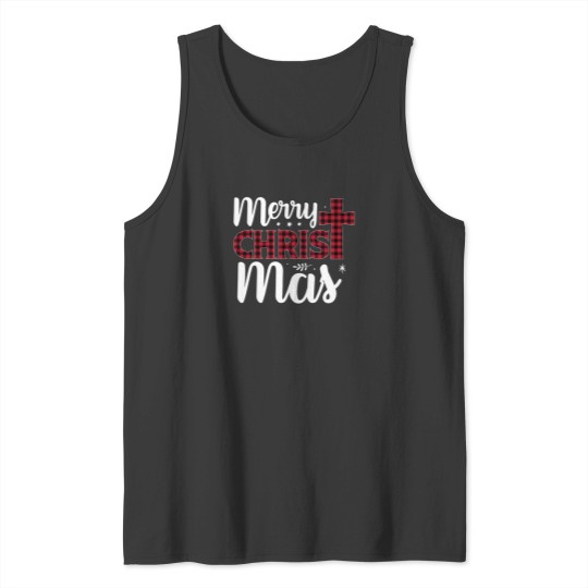 Discover Christmas-Merry-Xmas-Holiday-Christ-Plaid-Present T-Shirt Tank Tops
