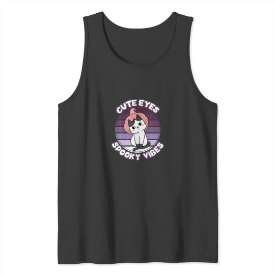 Discover Funny Cute Eyes Spooky Vibes Kawaii Cat Halloween Costume   T-Shirt Tank Tops