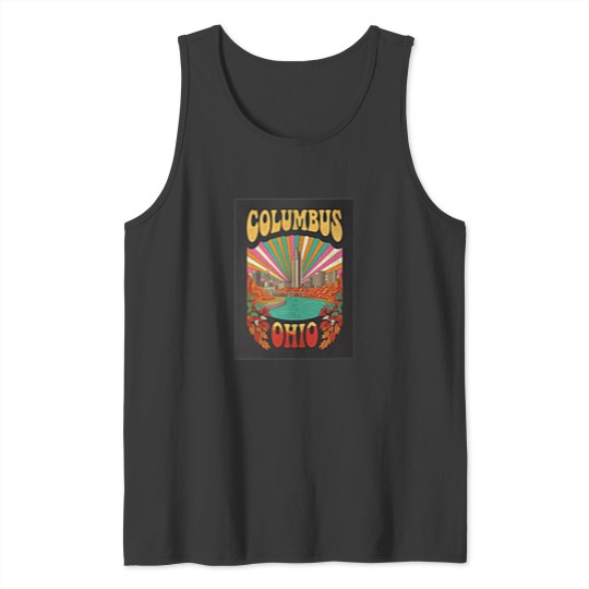 Discover Retro Columbus Ohio Skyline Sunburst Raglan Baseball Tee Tank Tops