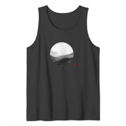 Discover Abstract Japanese Landscape With Mountains And Calligraphy T-Shirt Tank Tops