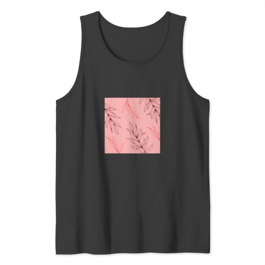 Discover Pink Red Tropical Leaves Line Drawing   T-Shirt Tank Tops