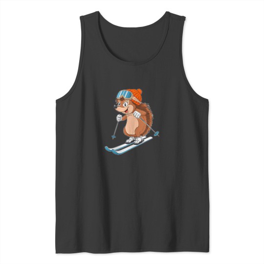 Discover Cute-Hedgehog-Skiing-In-Winter-Sports-T-Shirt Tank Tops
