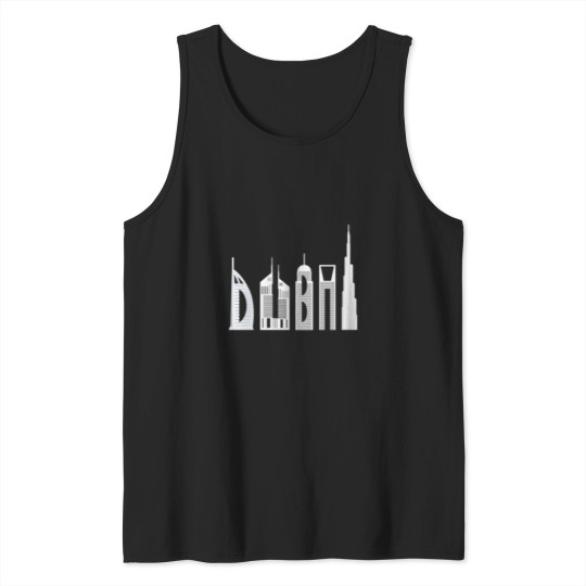 Discover Dubai Skyline Famous Buildings Typography Tank Tops