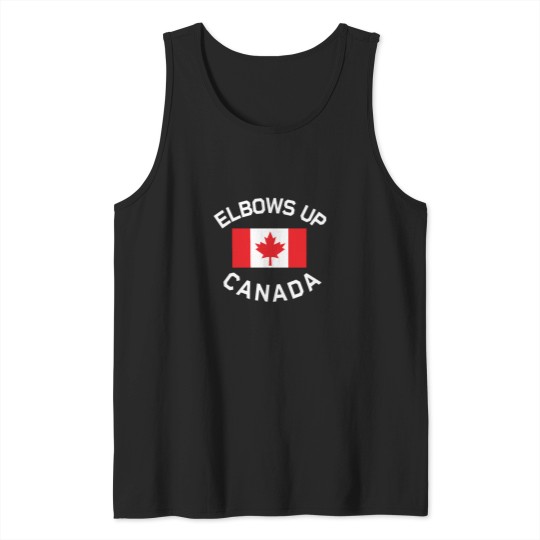 Discover Elbows Up Buy Canadian Logo  with Canadian flags Tank Tops