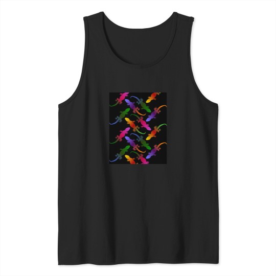 Discover Colorful Seamless Gecko Pattern Black Tank Tops