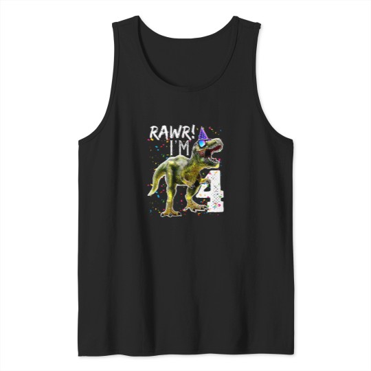 Discover Kids-Rawr-I'M-4-4Th-Birthday-T-Rex-Dinosaur-Party-Gift-For-Boys-T-Shirt Tank Tops