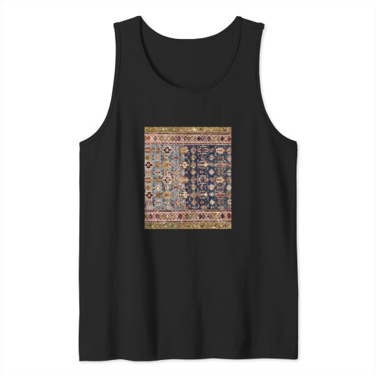 Discover Dusty Blue Green Kuba 19th Century  Colorful Yellow Bands Rug Tank Tops