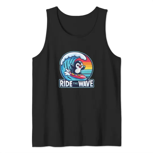 Discover Ride The Wave Cute Funny Penguin Surfing Active T Tee Tank Tops