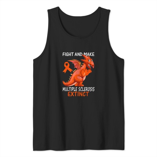 Discover Multiple Sclerosis Awareness Orange Ribbon Funny Dinosaur Tank Tops