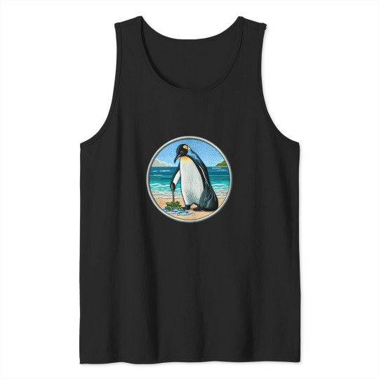 Discover Beach Cleanup Penguin Embroidery-Style Ocean Advocate Tank Tops