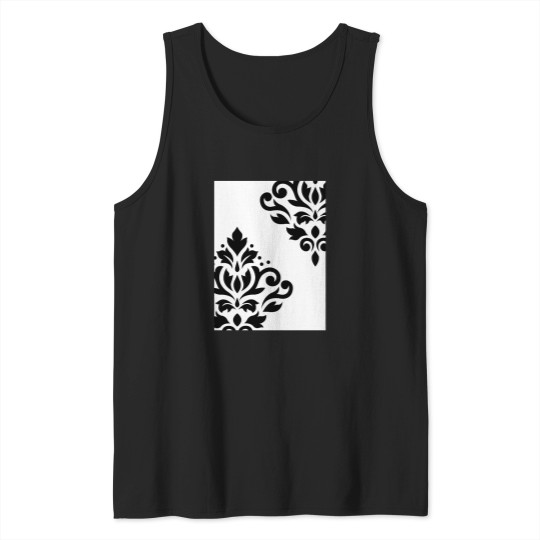 Discover Scroll-Damask-Art-I-Black-On-White T-Shirt Tank Tops