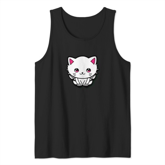 Discover Cute-White-Cat-Sparkling-Pink-Eyes-Active-T-Shirt Tank Tops